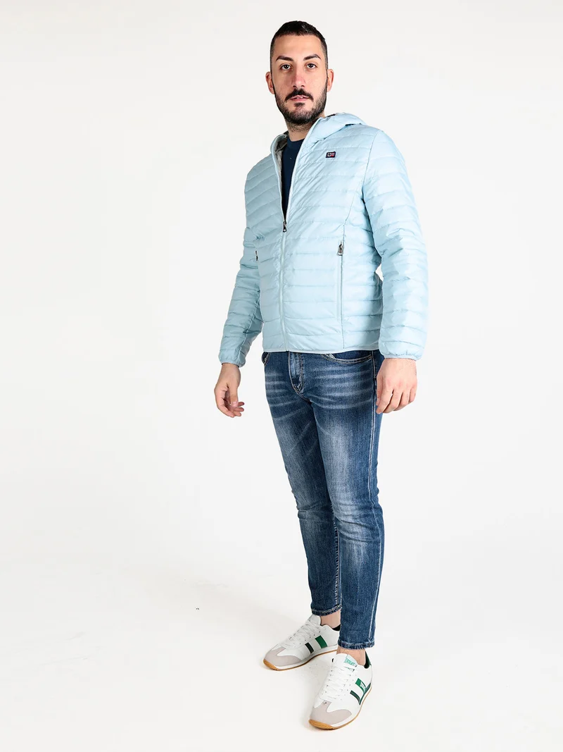 Piumino da uomo 100 g con cappuccio e zip - azzurro