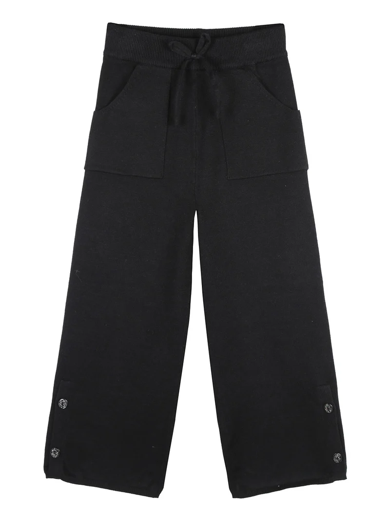 Pantaloni da bambina in maglia a gamba larga - nero