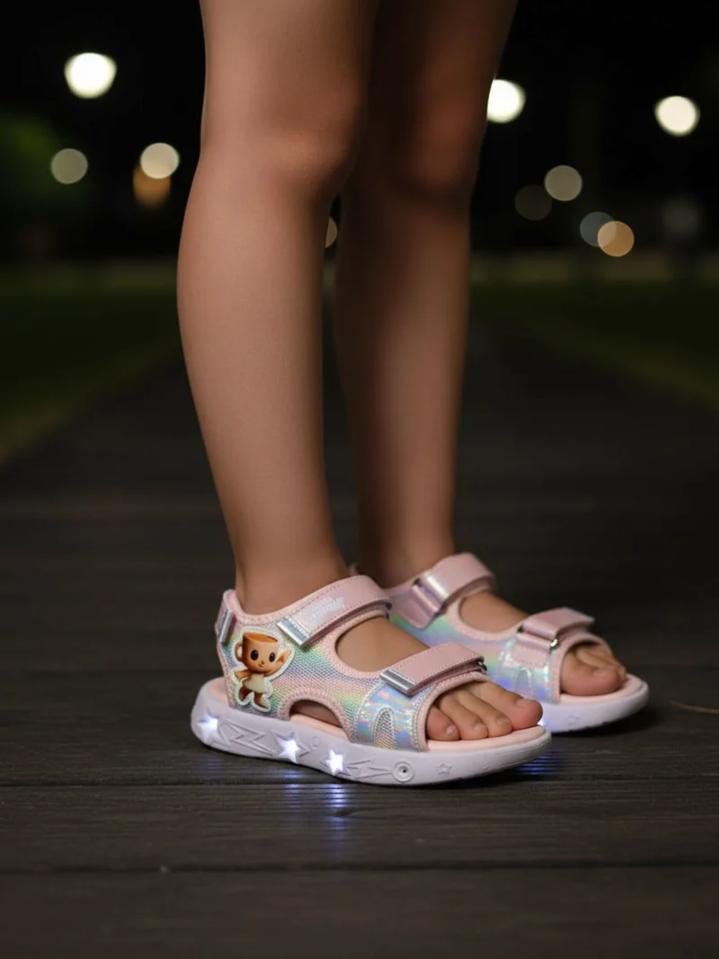 Sandali da ragazza con luci e cinturini a strappo - rosa