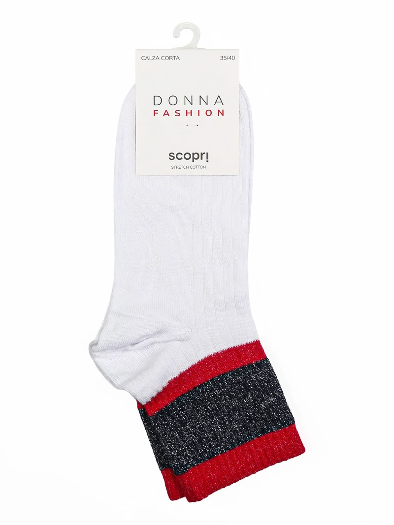 Calze corte da donna in cotone stretch con inserto lurex - nero