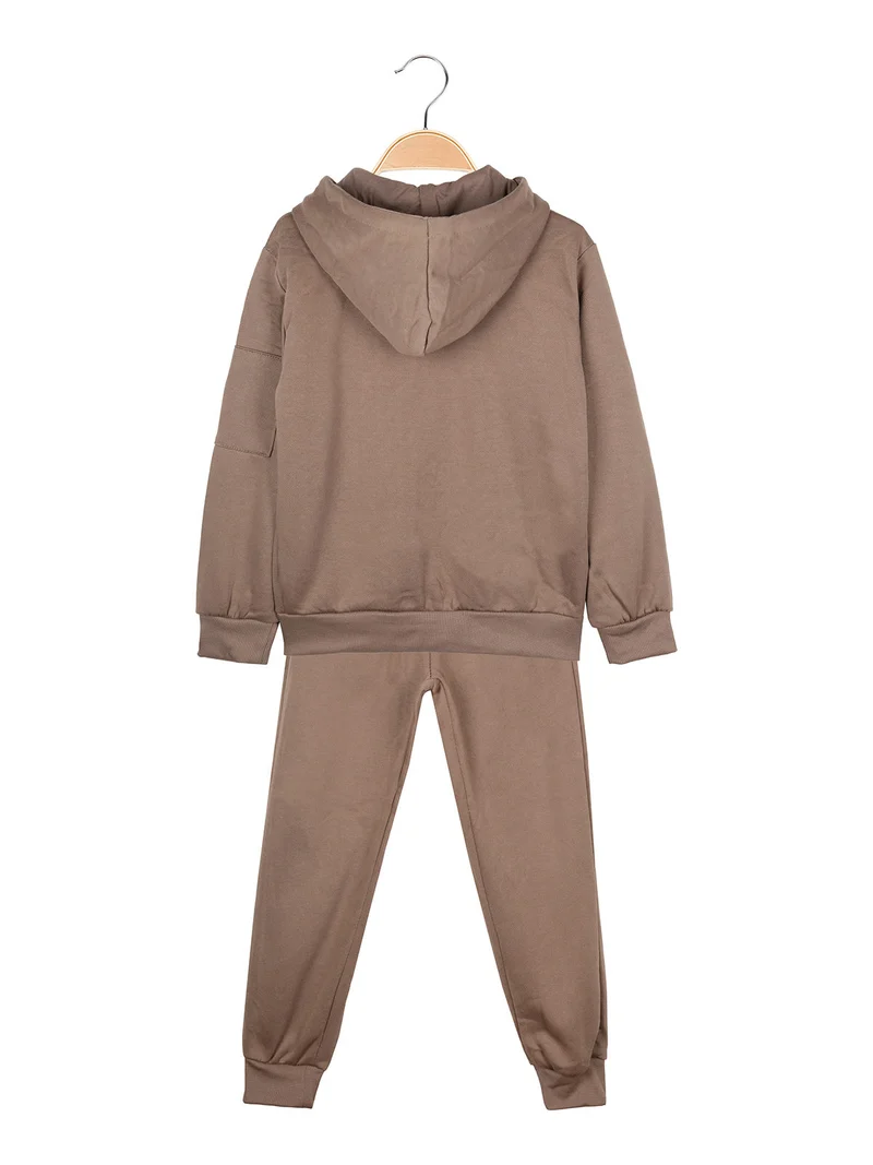 Completo 3 pezzi da bambino con cappuccio e zip - marrone