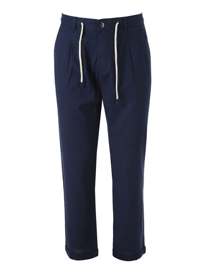 Pantaloni da uomo in misto lino e cotone - blu scuro