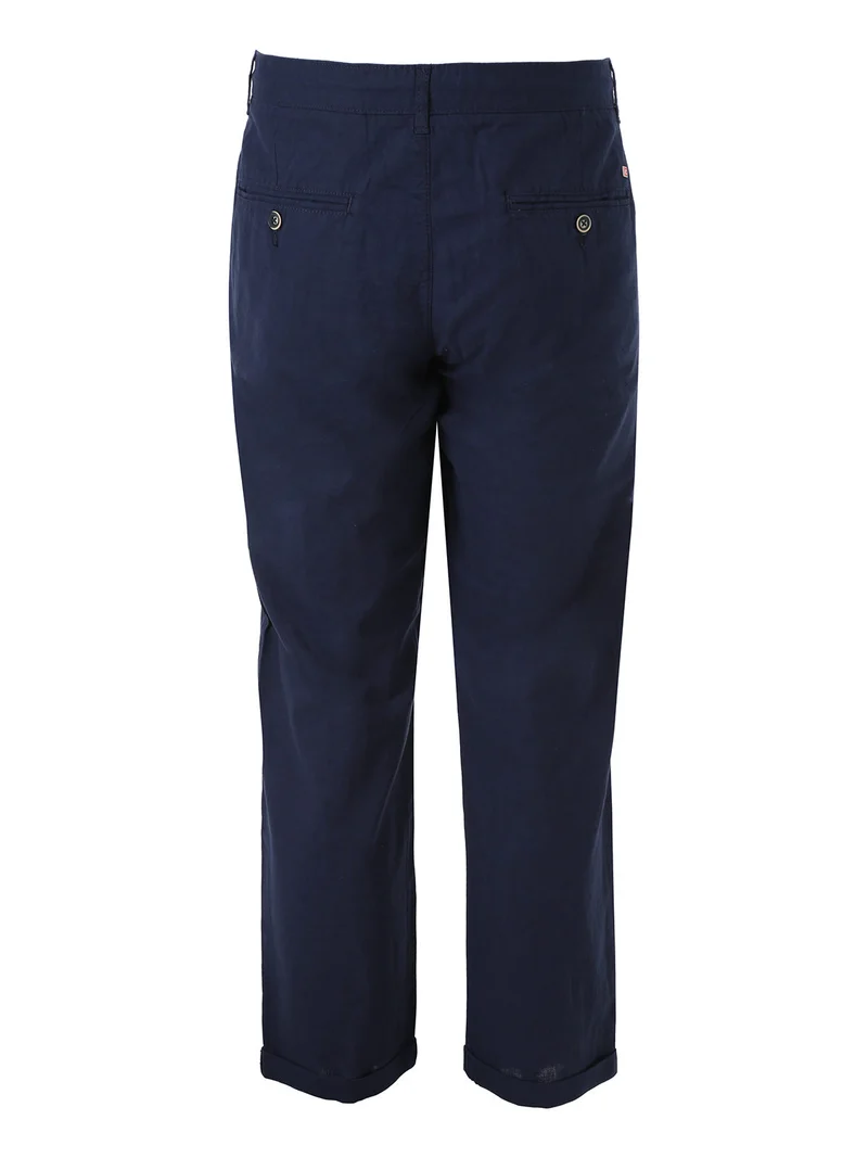 Pantaloni da uomo in misto lino e cotone - blu scuro