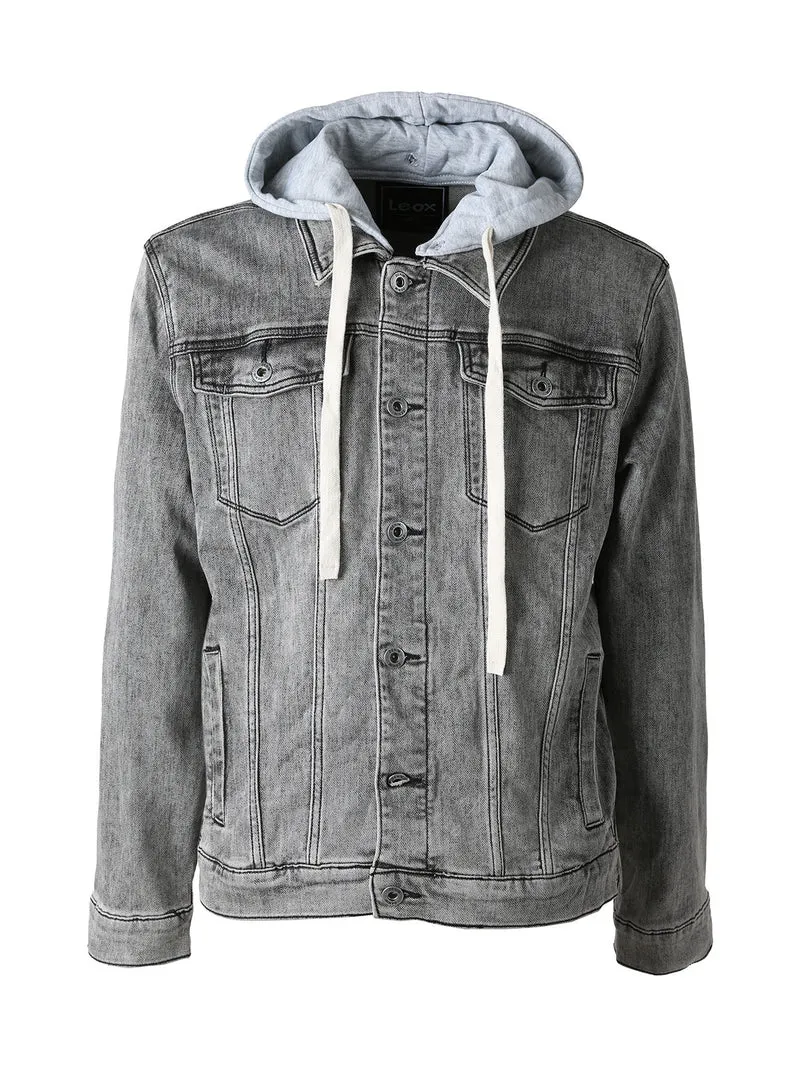 Giacca in jeans da uomo con cappuccio in felpa - grigio
