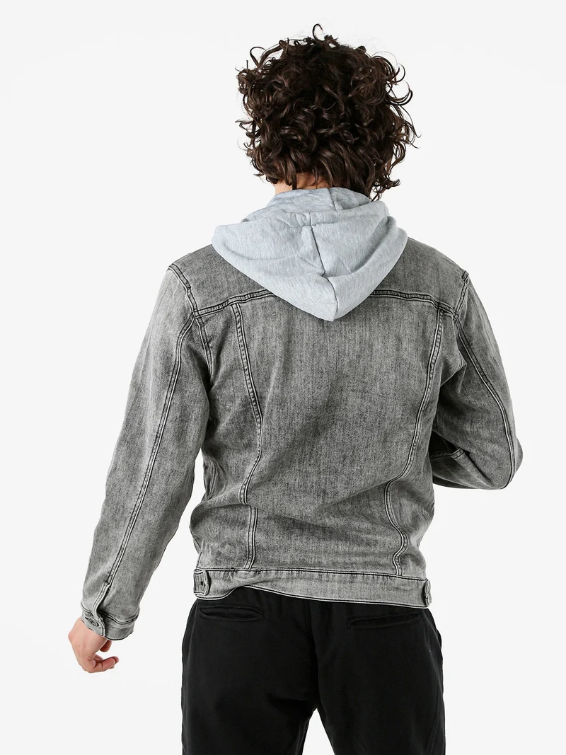Giacca in jeans da uomo con cappuccio in felpa - grigio