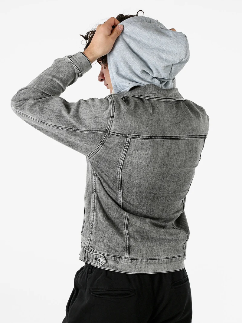 Giacca in jeans da uomo con cappuccio in felpa - grigio
