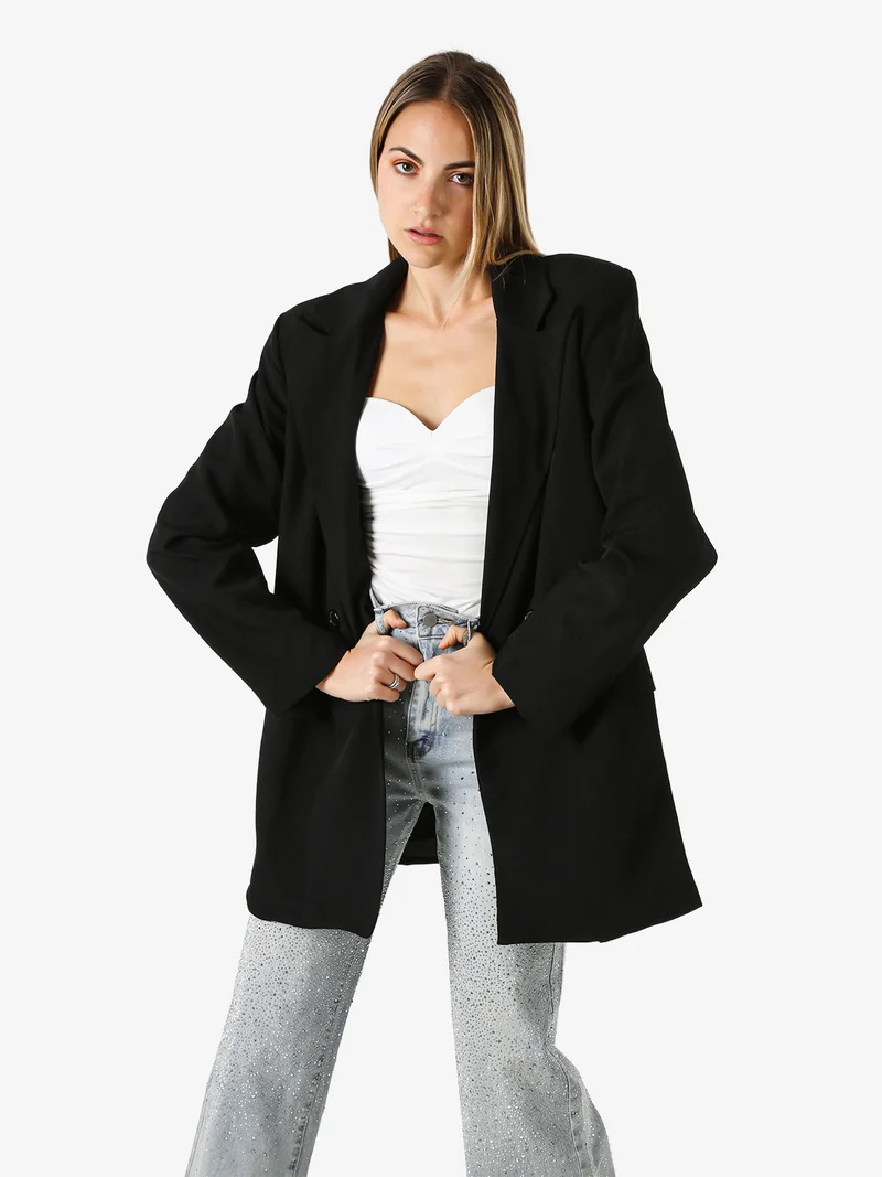 Blazer oversize da donna con chiusura a doppiopetto - nero