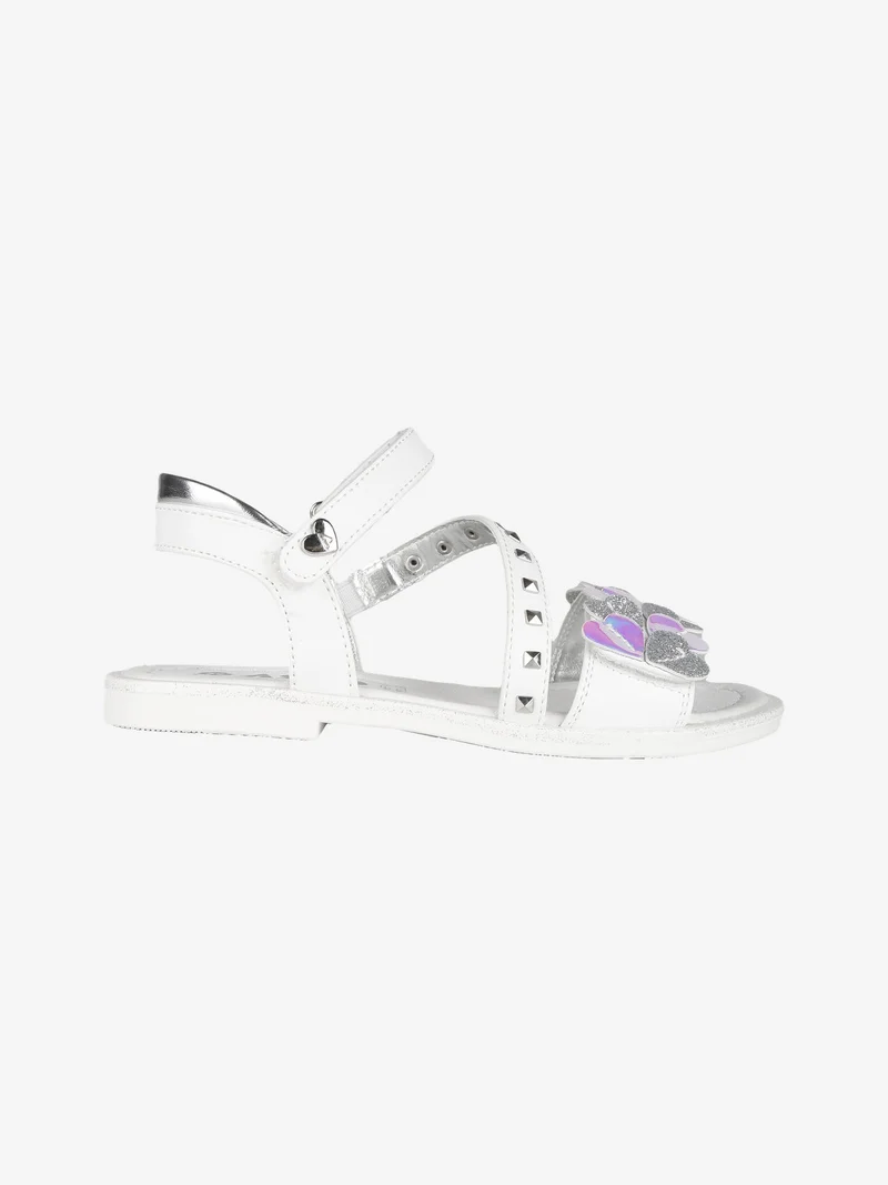 Sandali da ragazza con cuori e borchie - bianco