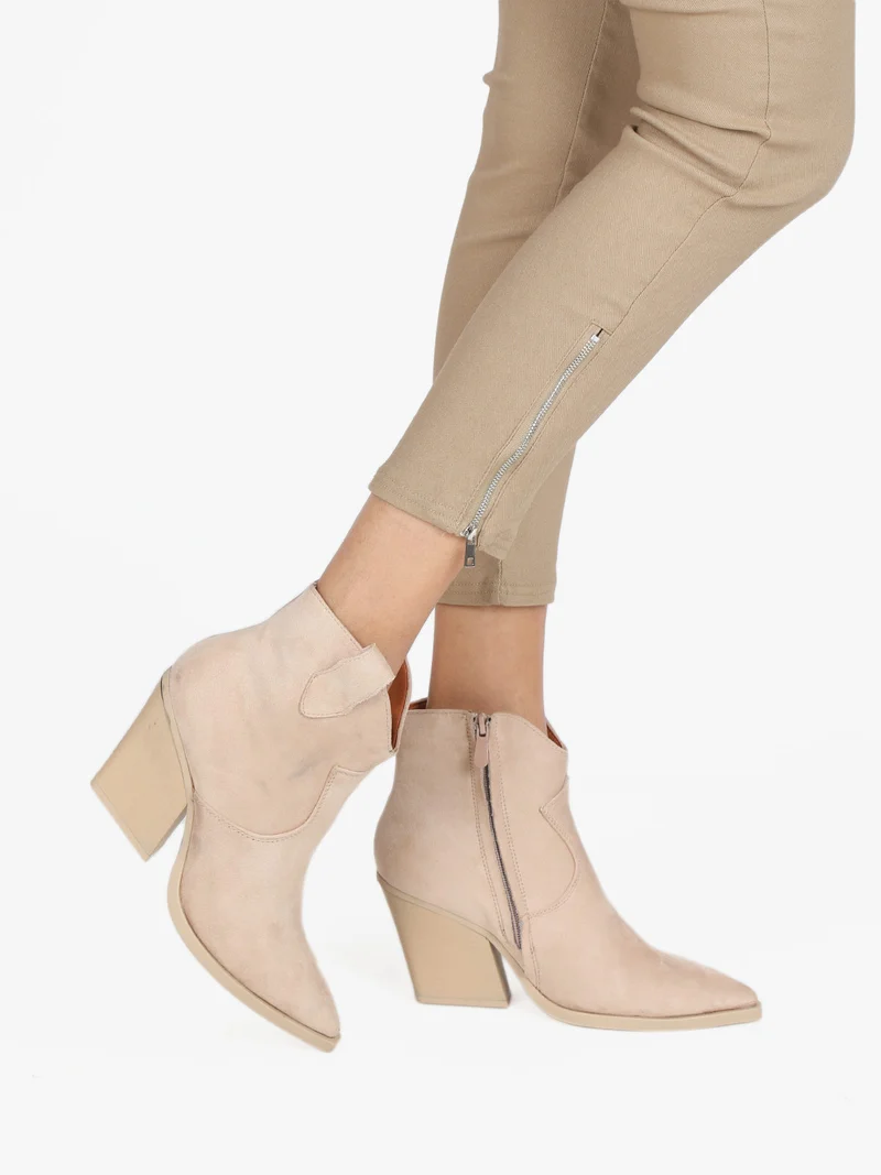 Tronchetti texani da donna in tessuto scamosciato - beige