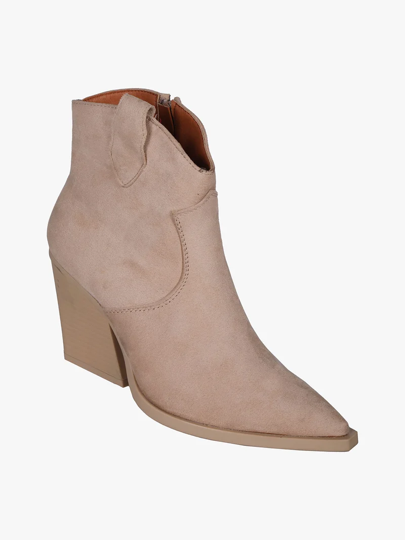 Tronchetti texani da donna in tessuto scamosciato - beige