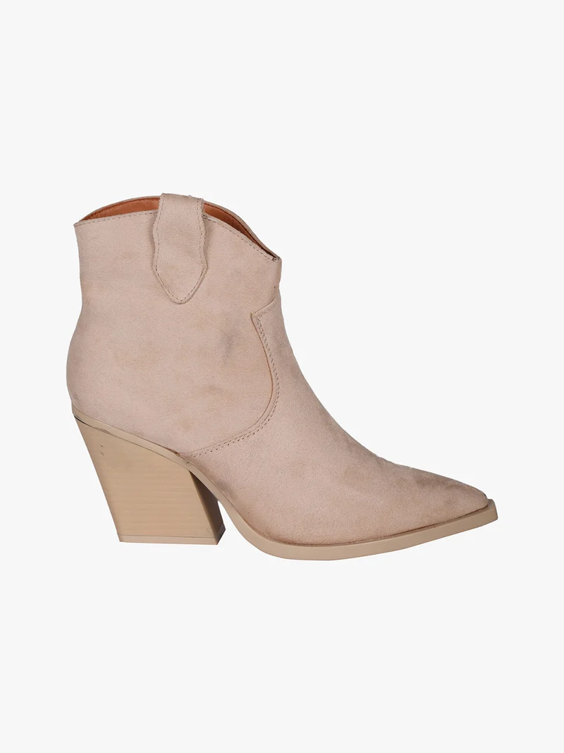 Tronchetti texani da donna in tessuto scamosciato - beige