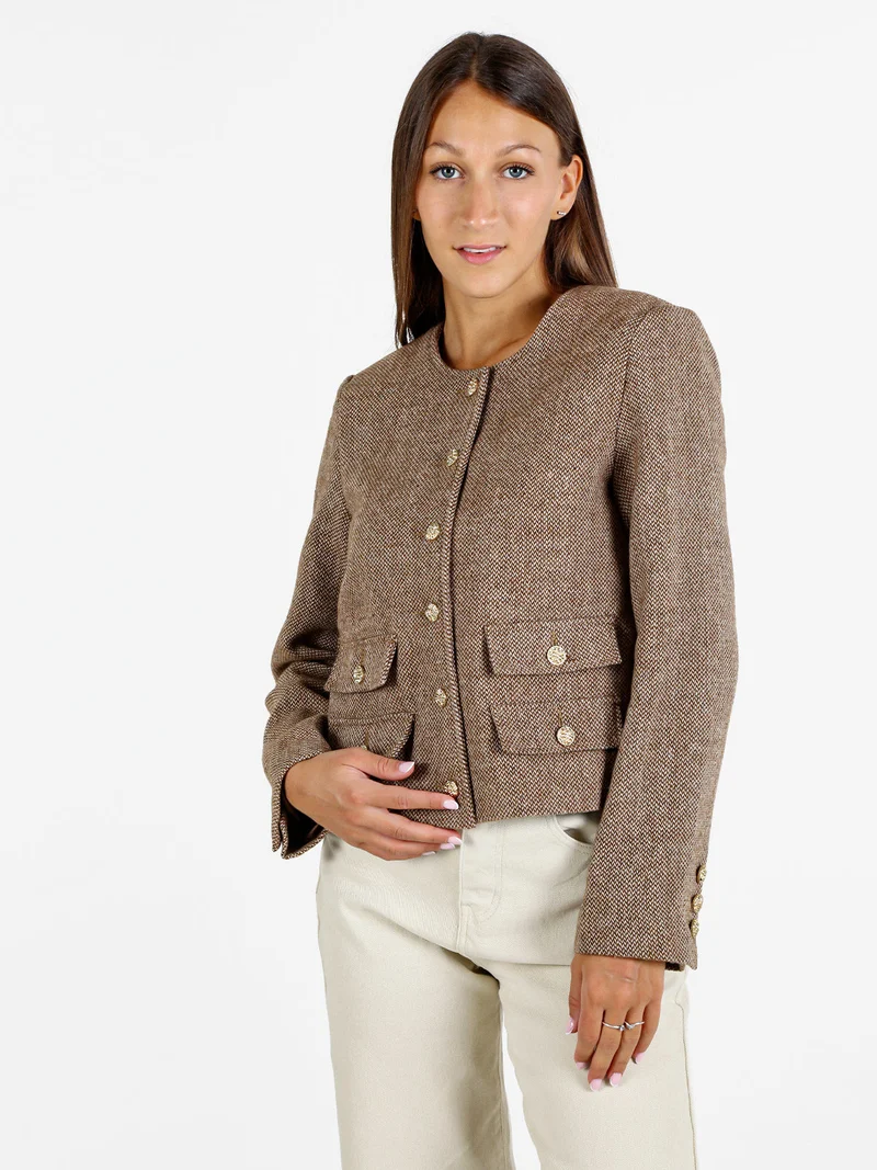 Blazer donna spigato in misto lana - khaki