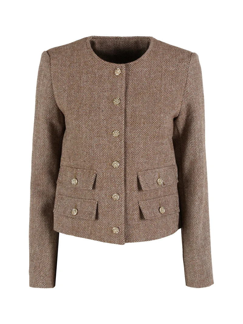 Blazer donna spigato in misto lana - khaki