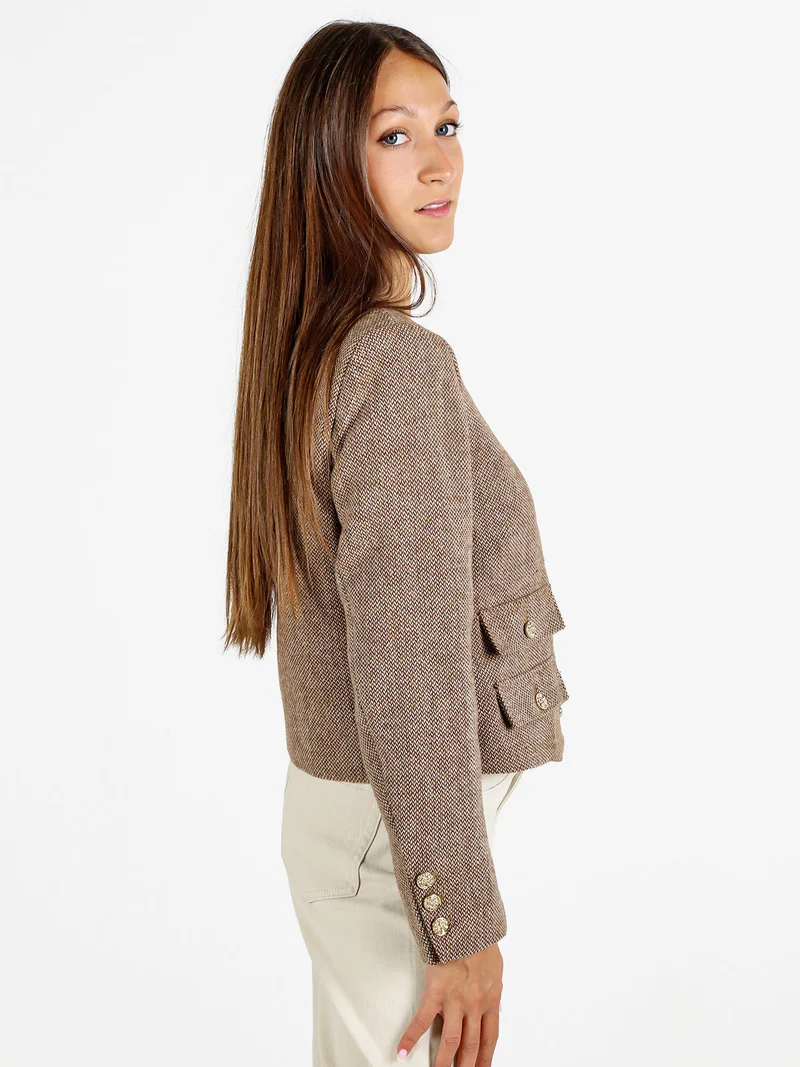 Blazer donna spigato in misto lana - khaki