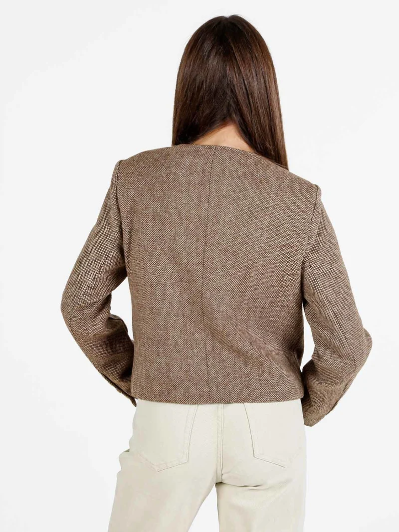 Blazer donna spigato in misto lana - khaki