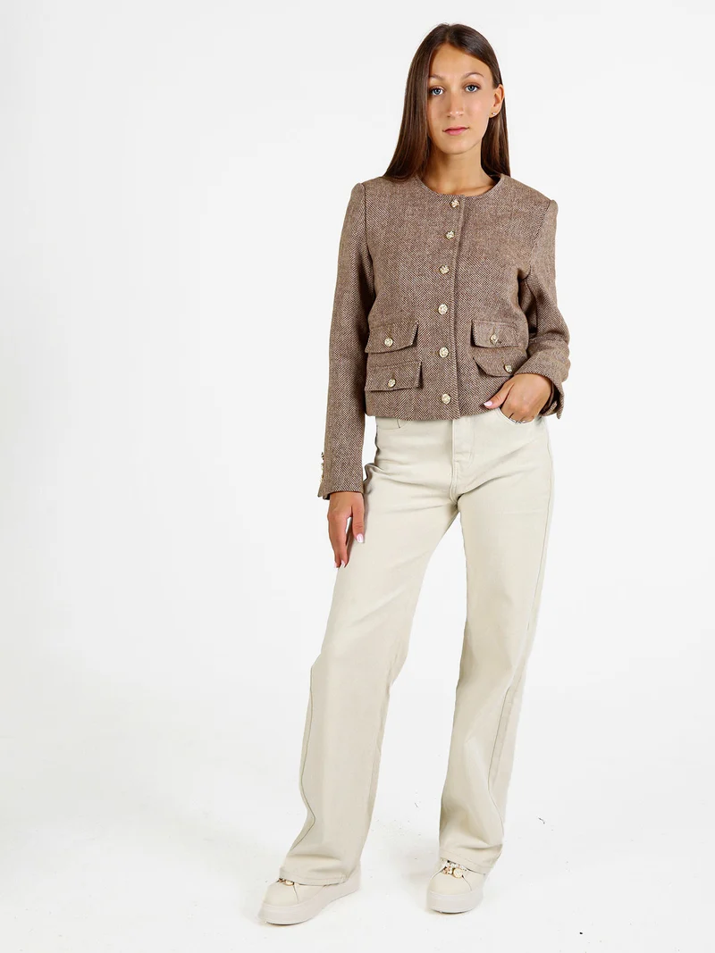 Blazer donna spigato in misto lana - khaki