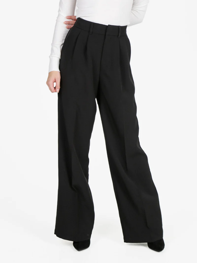 Pantaloni donna a gamba larga e vita alta - nero