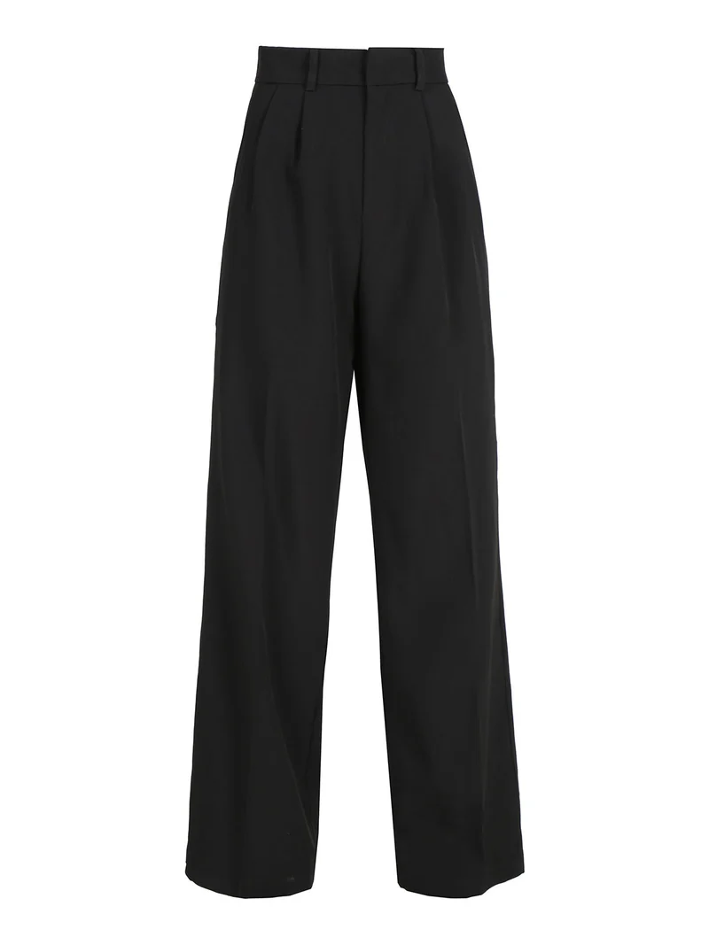 Pantaloni donna a gamba larga e vita alta - nero