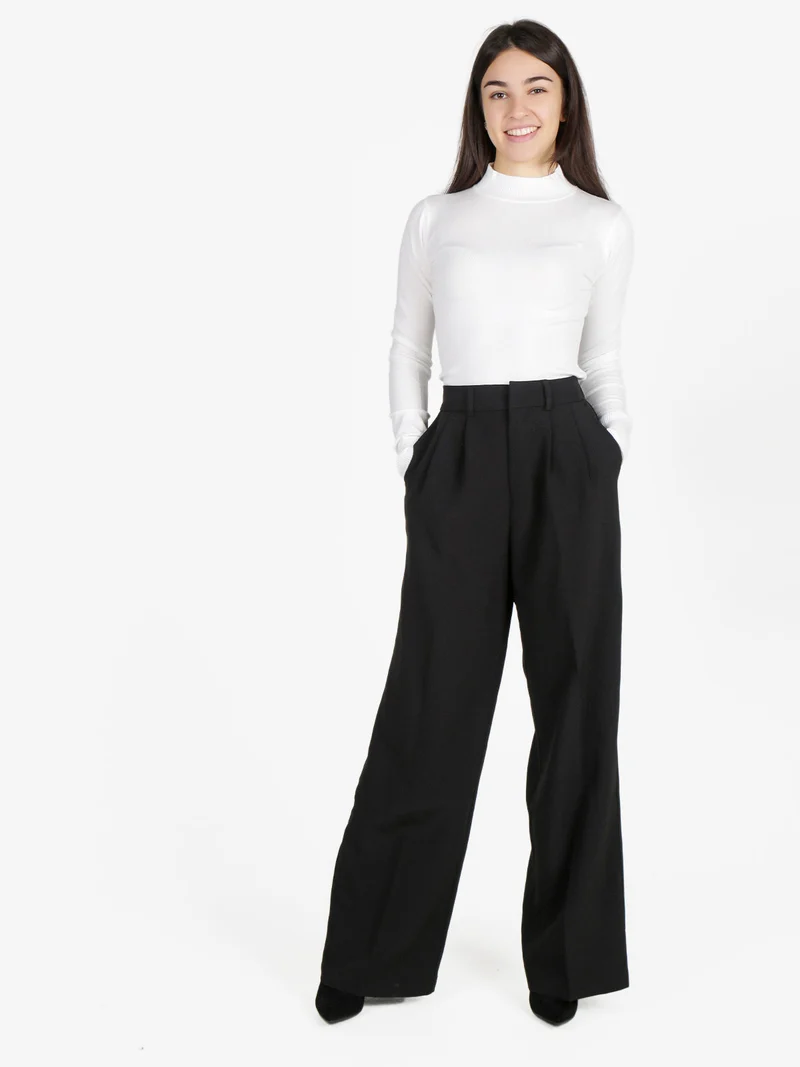 Pantaloni donna a gamba larga e vita alta - nero