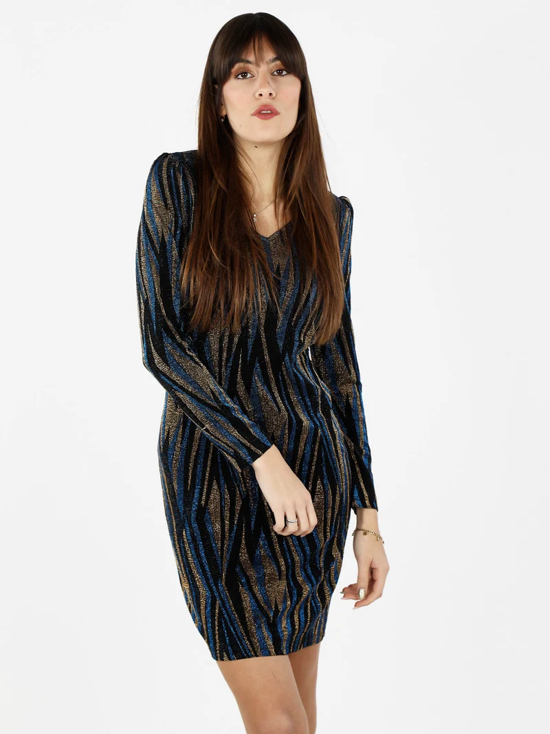 Abito donna a scollo a V con lurex - blu