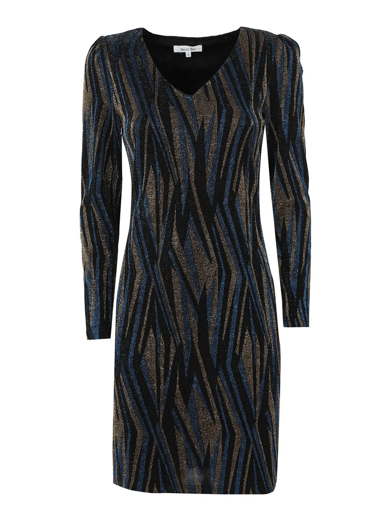Abito donna a scollo a V con lurex - blu