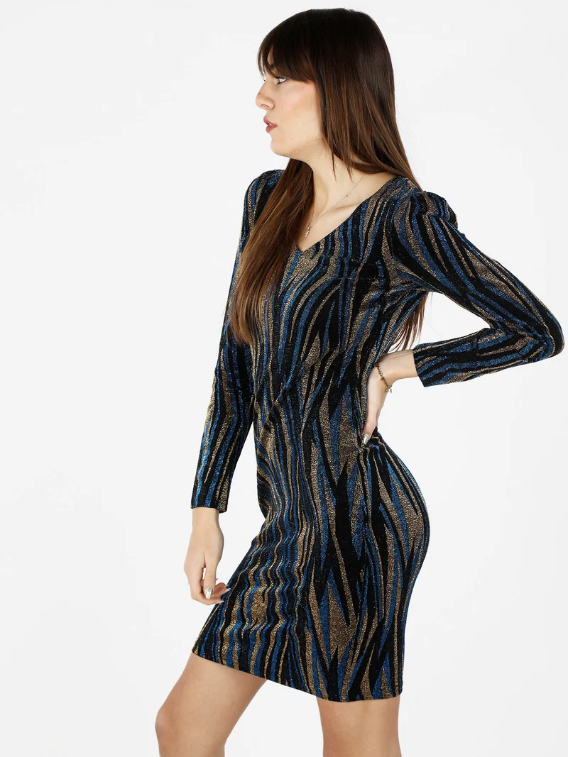 Abito donna a scollo a V con lurex - blu