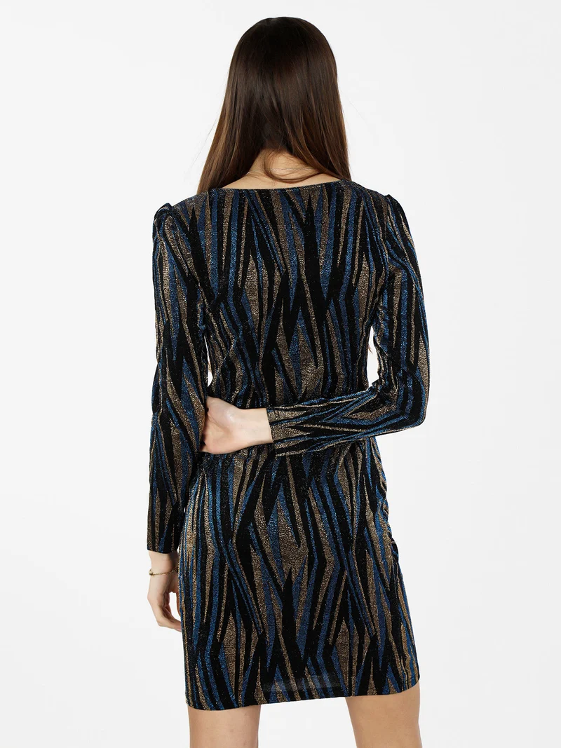Abito donna a scollo a V con lurex - blu