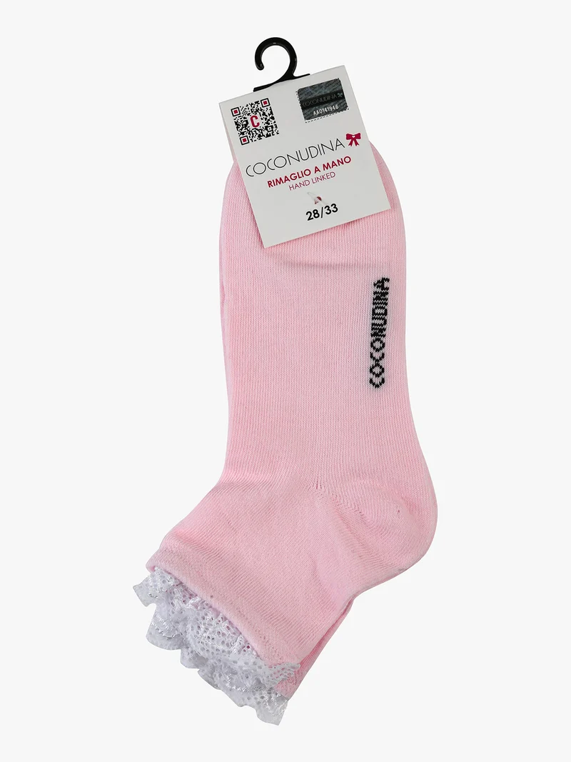 Calze corte da bambina con bordo in pizzo - rosa