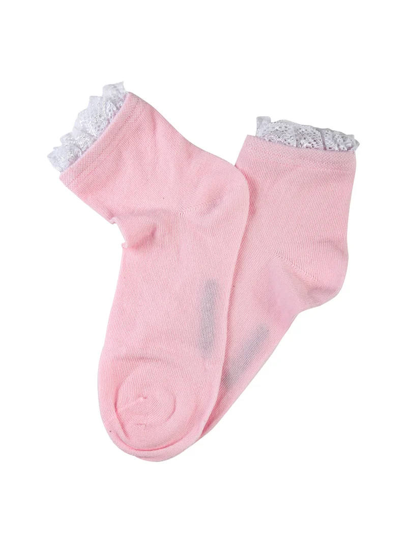 Calze corte da bambina con bordo in pizzo - rosa