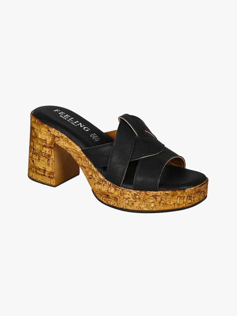 Ciabatte donna con tacco largo e plateau - nero