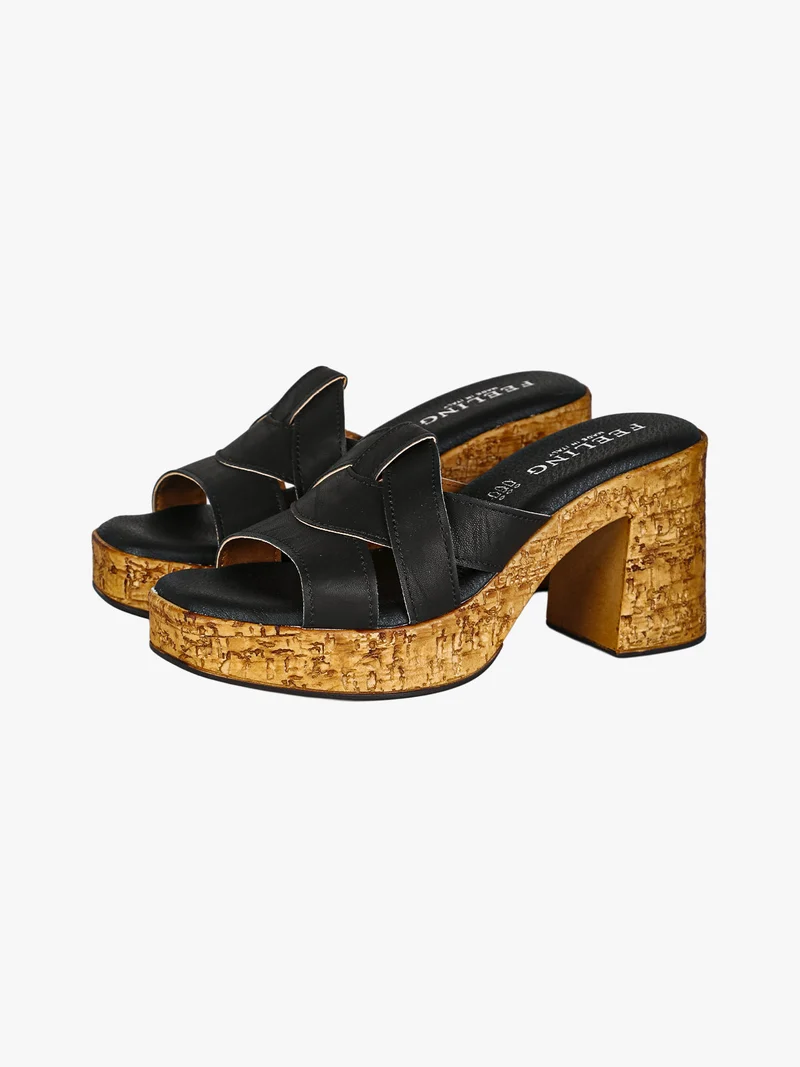 Ciabatte donna con tacco largo e plateau - nero