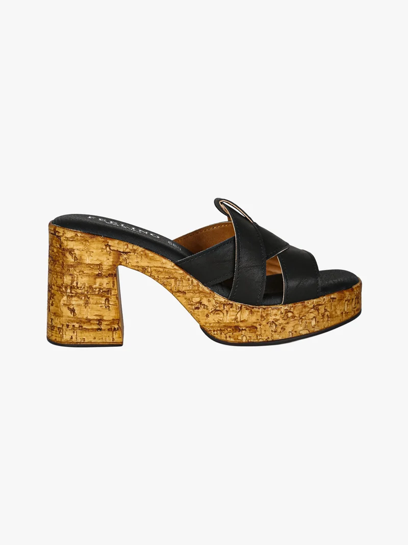 Ciabatte donna con tacco largo e plateau - nero