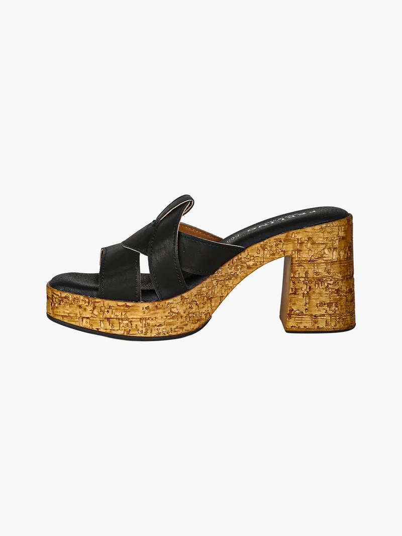 Ciabatte donna con tacco largo e plateau - nero