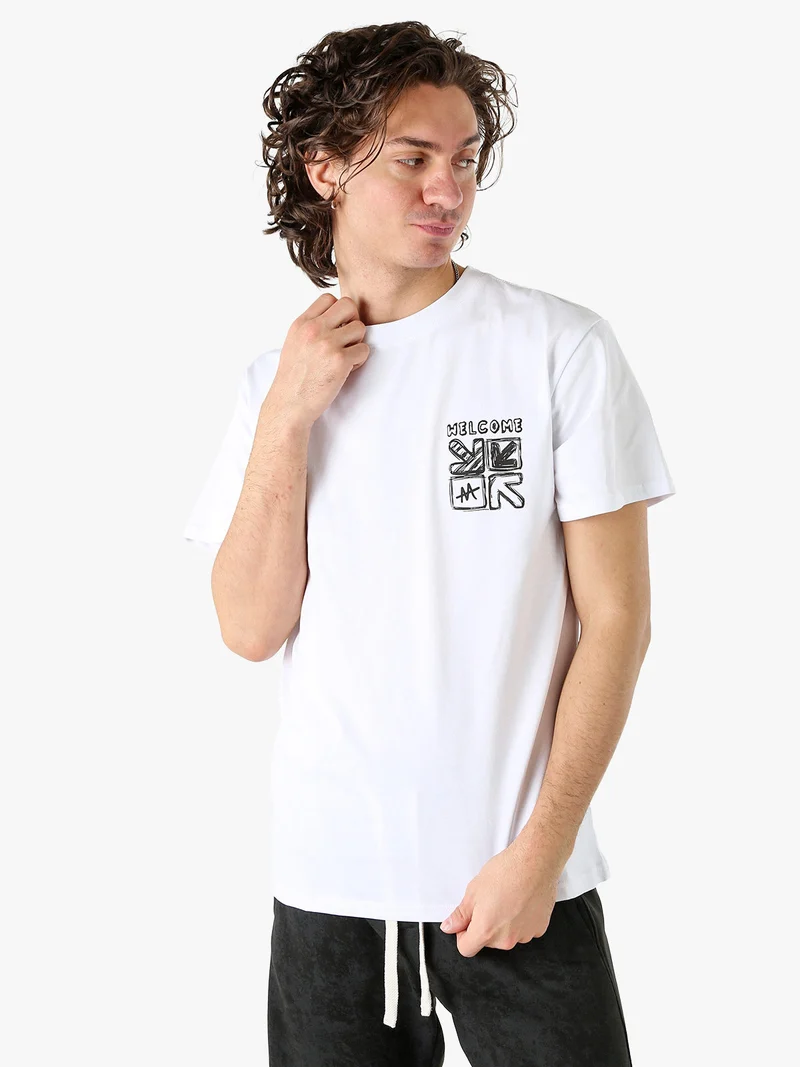 T-shirt da uomo in cotone con stampa dietro - bianco