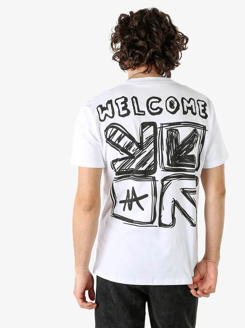 T-shirt da uomo in cotone con stampa dietro - bianco