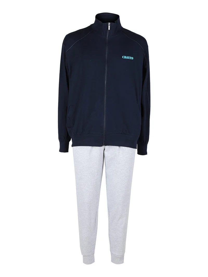 Tuta da uomo 2 pezzi in cotone con zip intera - blu scuro