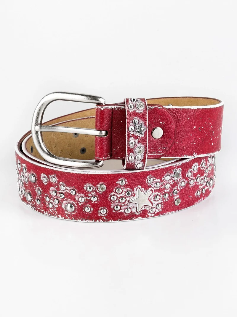 Cintura con borchie e stelle - rosso