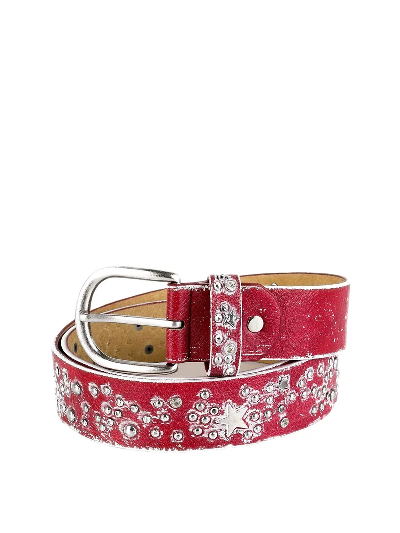 Cintura con borchie e stelle - rosso