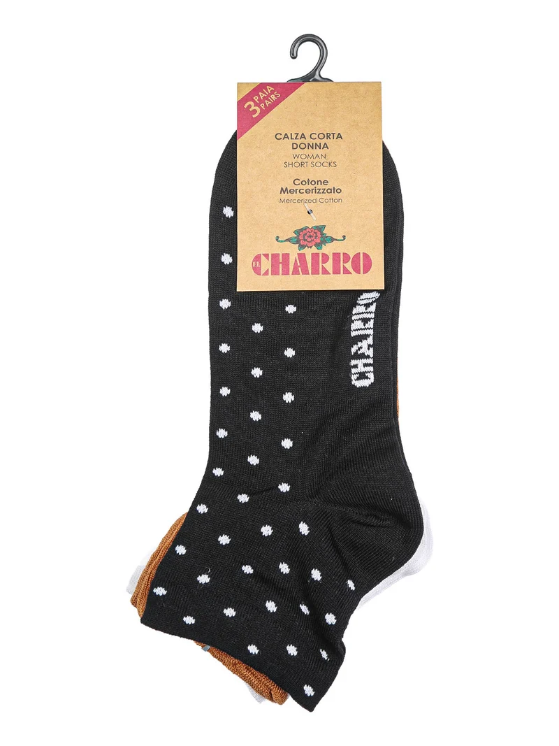 Confezione da 3 paia di calze corte da donna a pois - cammello