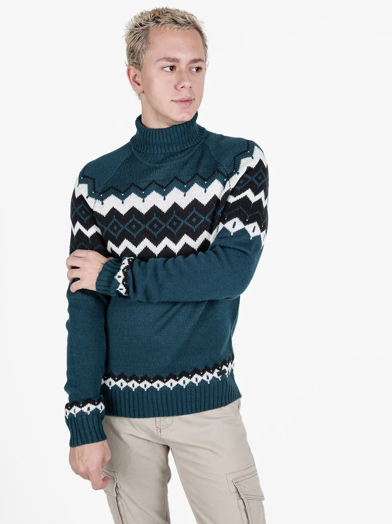 Maglione dolcevita da uomo in misto lana - ottanio