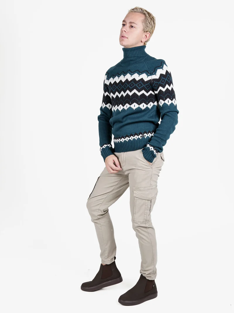 Maglione dolcevita da uomo in misto lana - ottanio