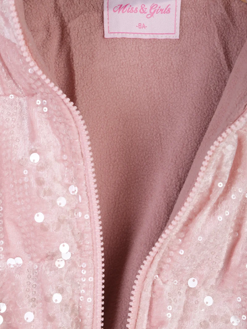 Giubbotto da bambina con paillettes e cappuccio - rosa