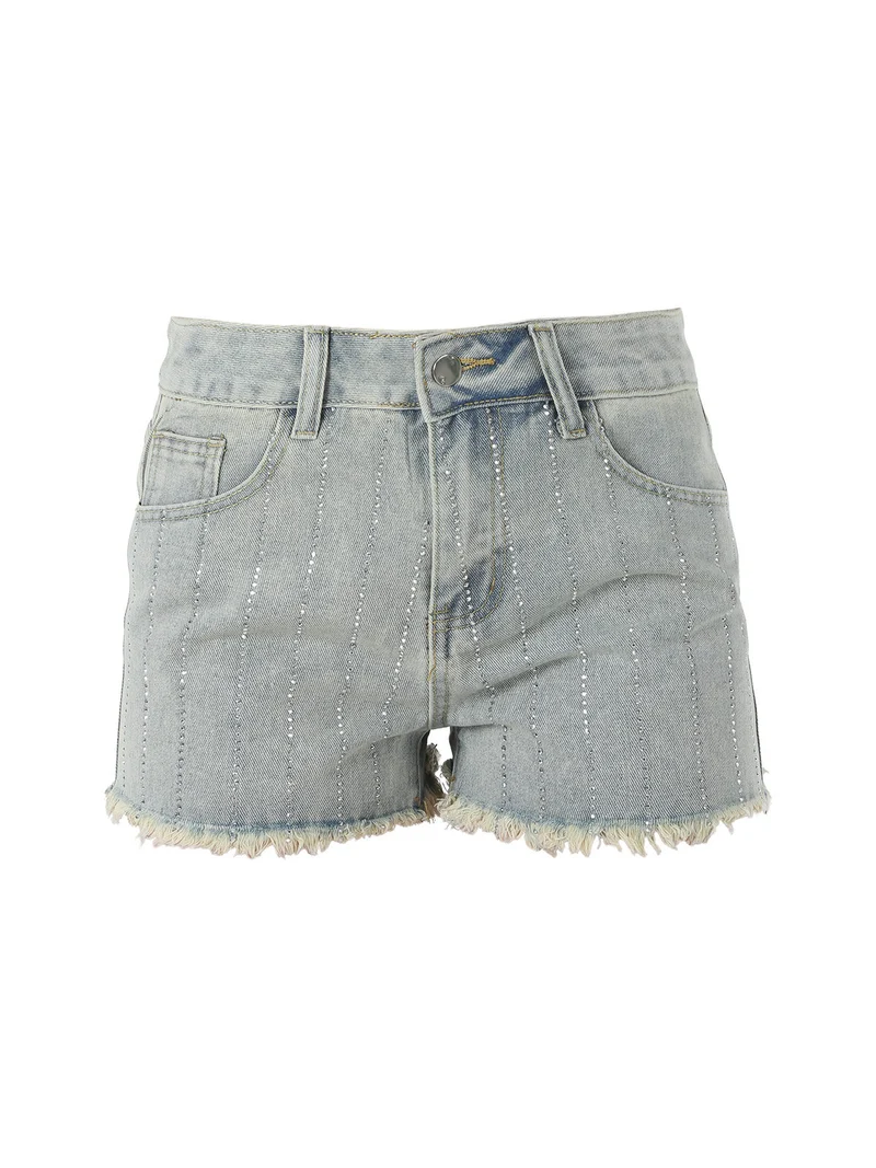 Shorts in jeans da donna con microborchie sfrangiati sul finale - jeans