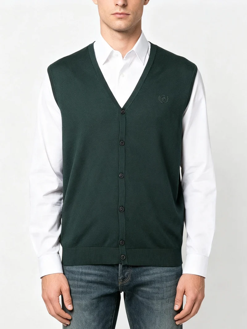 Gilet in maglia da uomo con bottoni - verde