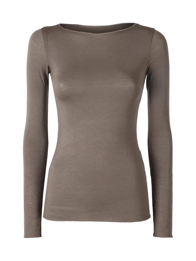 Maglia donna a maniche lunghe in misto lana con scollo a barca - grigio scuro