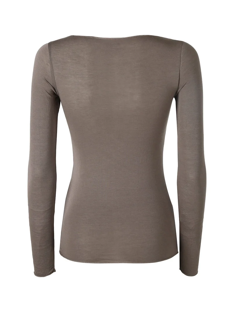 Maglia donna a maniche lunghe in misto lana con scollo a barca - grigio scuro