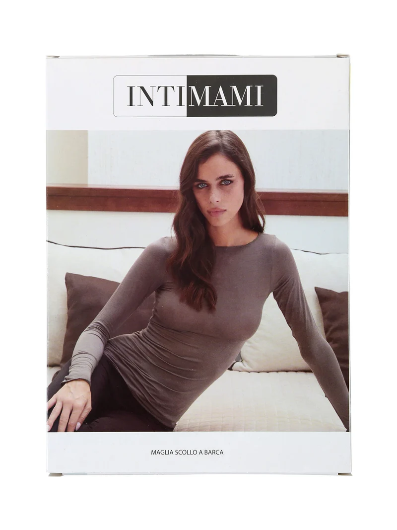 Maglia donna a maniche lunghe in misto lana con scollo a barca - grigio scuro