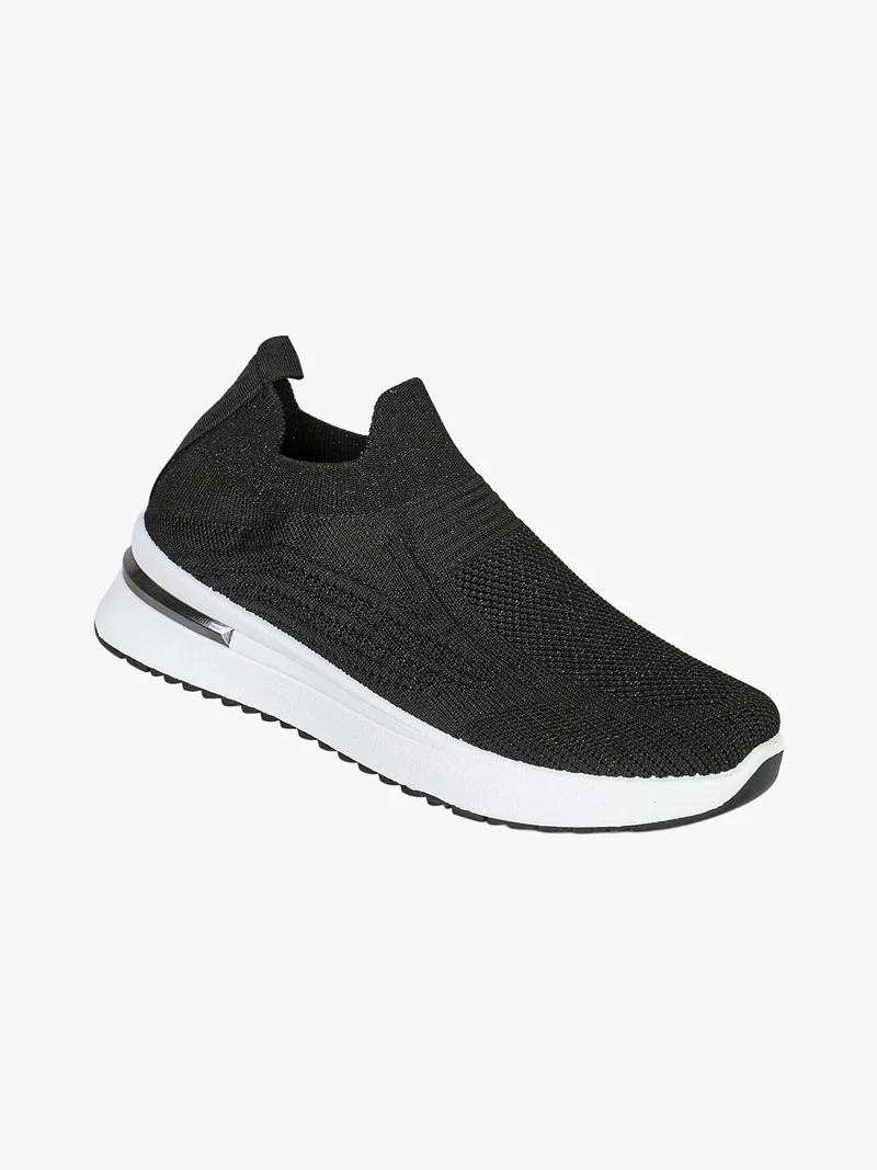 Sneakers donna slip on in maglia con zeppa - nero