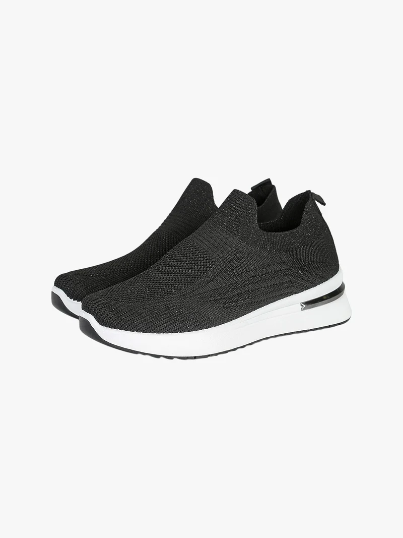 Sneakers donna slip on in maglia con zeppa - nero