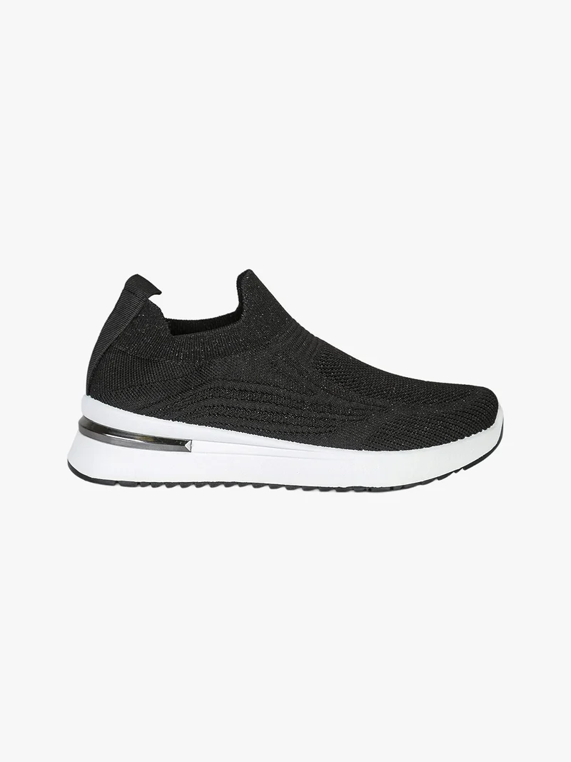 Sneakers donna slip on in maglia con zeppa - nero